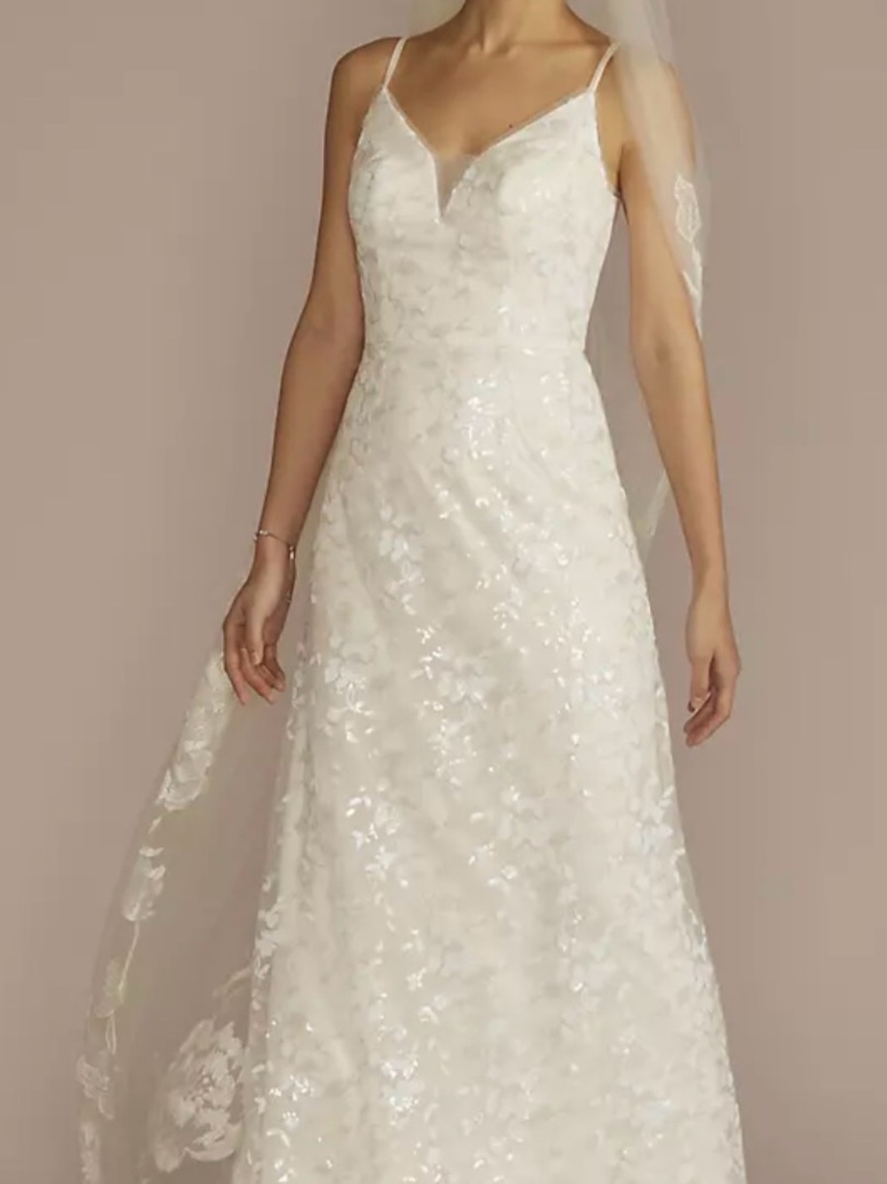 Sequin Floral A-Line Spaghetti Strap Wedding Dress